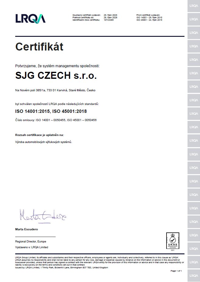 ISO2026CZ SJG Czech, s.r.o.